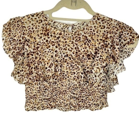 Blue Life Tops - REVOLVE Blue Life Leopard Ruffle Crop Top Size Small